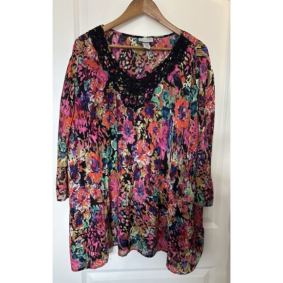 Catherines Tops - Catherines Womens Shirt 3X Blouse Pleated Lightweight Lace Sheer Flowy 26/28W